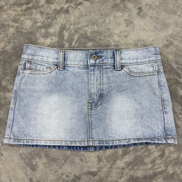 Brandy Melville Dresses & Skirts - John Galt Small Light Wash Denim Mini Skirt Classic Y2K Button Zip 10in Length